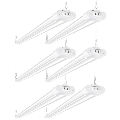 6 Pack 4FT Linkable LED Shop Light, Utility Shop Light Fixture, 4400lm, 42W [250W Equivalent], 5000K Daylight Shop Lights for Garage, Hanging or Surface Mount, with Power Cord, ETL,White hykolity