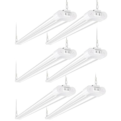 6 Pack 4FT Linkable LED Shop Light, Utility Shop Light Fixture, 4400lm, 42W [250W Equivalent], 5000K Daylight Shop Lights for Garage, Hanging or Surface Mount, with Power Cord, ETL,White - WoodArtSupply