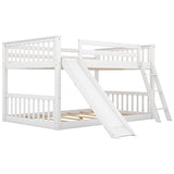 Harper & Bright Designs Floor Low Bunk Bed Full Over Full with Slide and Ladder, Solid Wood Bunk Beds Frame for Saving Space, White Harper & Bright Designs