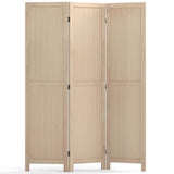 COSTWAY 3 Panel Folding Room Divider, 67" Rubber Wood Privacy Screen for Room Separation, Freestanding Hinged Partition Wall Divider for Bedroom, Living Room, Kitchen, Home Office, Restaurant COSTWAY