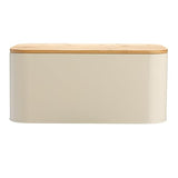 Bloomingville Metal Bin with Bamboo Lid, Cream Bread Box, 11.75" L x 5.25" W x 7" H Bloomingville