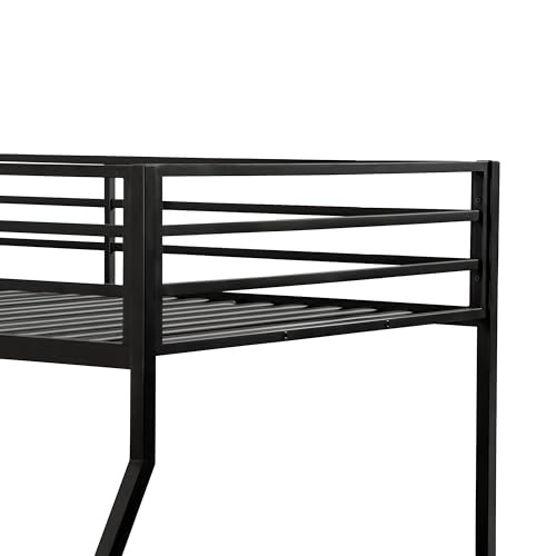 Furniture of America Dravenor Modern Metal Twin Over Full Low Profile Bunk Bed with Reversible Ladder and Twnty-Two Slats, No Box Spring Required, for Kids, Bedroom, Dorm, Black Furniture of America