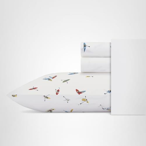 Eddie Bauer - Twin Sheet Set, Cotton Percale Bed Sheets, Crisp & Cool Home Decor, Dorm Room Essentials (Kayaks White, Twin) Eddie Bauer
