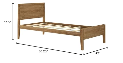 Max & Lily Twin Bed, Solid Wood Twin Bed Frame with Panel Headboard, Kids Twin Bed with Wood Slat Support, No Box Spring Needed, Pecan Max & Lily