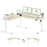 FLEXISPOT L Shaped Standing Desk, 71 x 63 Inch Electric Height Adjustable Corner Desk, Sit Stand Computer Workstation, Preset Controller, Home Office, White Frame with Maple Top FLEXISPOT