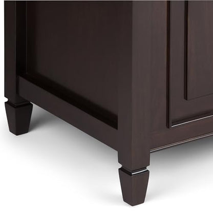 SIMPLIHOME Connaught SOLID WOOD 51 inch Wide Storage Bench Trunk with Safty Hinge, Multifunctional Traditional in Dark Chestnut Brown - WoodArtSupply