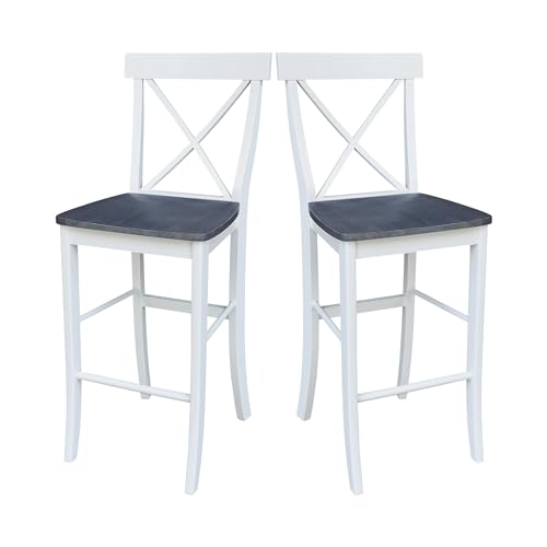 IC International Concepts X-Back BarHeight Stool-30 Seat Height Stool, 30 Inches, White/Heather Gray IC International Concepts