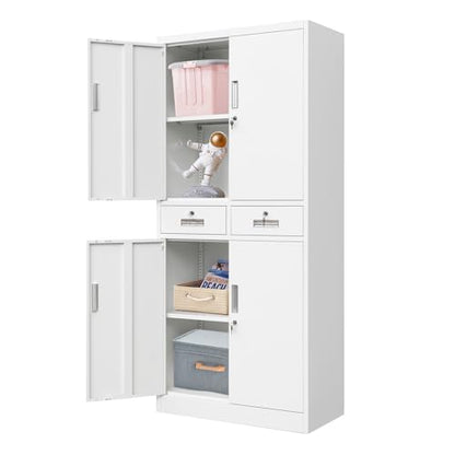 YEEZER Metal Storage cabinets, with 2 Adjustable Shelves, Lockable 71 "H Steel Garage Cabinet with 2 Drawers, Suitable for Offices, garages, Warehouses, Schools, and Homes (White) - WoodArtSupply