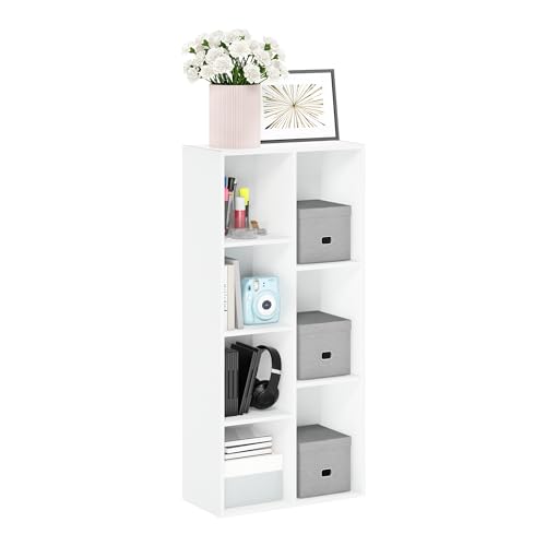 Furinno Luder Bookcase / Book / Storage , 7-Cube, White - WoodArtSupply