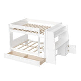 LUMISOL Full Over Full Bunk Bed with Desk and Bookshelves, Solid Wood Bunk Bed with Drawers for Kids Teens Adults, Safety Guardrail, Space-Saving Wooden Bunk Beds with Storage, White LUMISOL
