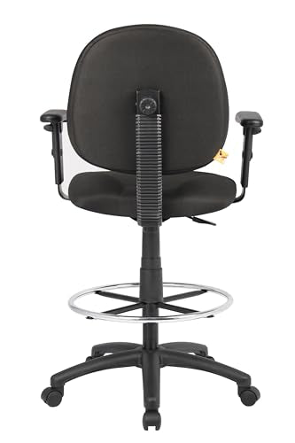 Boss Office Products B1691-BK Stand Up Fabric Drafting Stool with Adjustable Arms in Black Boss Office Products