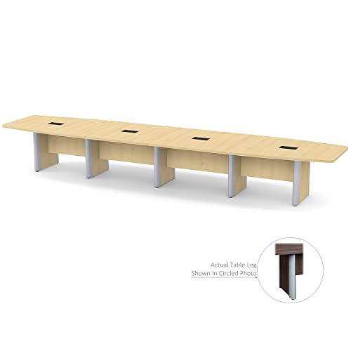 Thaweesuk Shop 18 ft Natural Aspen Modern Boat Shaped Conference Table Room Wood Hide Wires Inside Elliptical Metal Legs Desk Grommets Racetrack Boardroom Business Furniture 212''L x 47-32''W x 29''H Generic