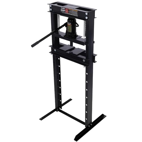 PULLAFUN 12-Ton Hydraulic Shop Press with Press Plates, H-Frame Garage Press with Adjustable Table, Black - WoodArtSupply