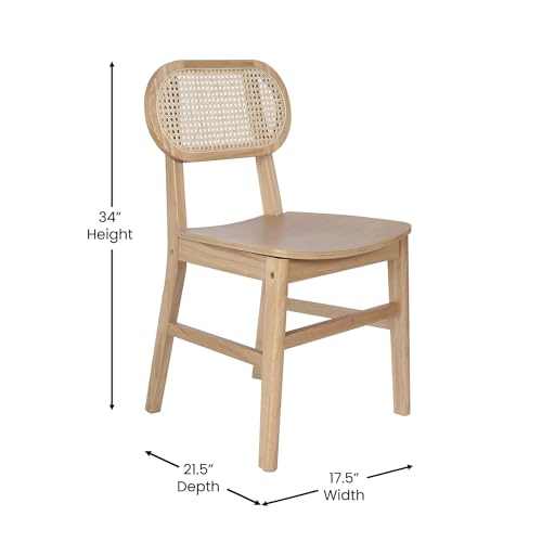 Flash Furniture Jacob Set of 2 Commercial Cane Rattan Dining and Event Chairs with Solid Wood Frame and Seat, Natural - WoodArtSupply