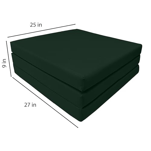 D&D Futon Furniture Trifold Foam Beds, Floor Tri-Fold Bed, Foldable Shikibuton Mattress Cushion Topper Mat for Space Saving Sleepover 3x27x75 in, Hunter Green D&D Futon Furniture