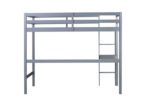 Twin Size High Loft Bed with Built-in Desk,Rubber Wood Loft Beds for Kids with Ladder & Safety Guardrail,Space-Saving Study and Sleep Combination,Wooden Frame for Bedrooms,Easy Assembly,Grey GDFStudio