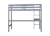 Twin Size High Loft Bed with Built-in Desk,Rubber Wood Loft Beds for Kids with Ladder & Safety Guardrail,Space-Saving Study and Sleep Combination,Wooden Frame for Bedrooms,Easy Assembly,Grey GDFStudio