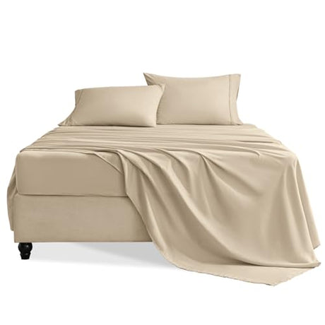 Swiftify Twin Sheets Set, 3 Pieces Hotel Luxury Soft Microfiber Bed Sheets Set, Up to 16" Deep Pockets, Oeko-Tex Sheets with Elastic, Breathable, Wrinkle Free (Beige, Twin) Swiftify