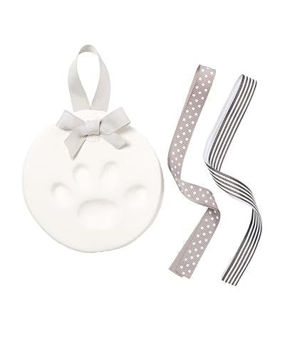 Pearhead Pet Paw Print Keepsake Ornament Kit, Memorial Clay Paw Impression for Dogs & Cats, DIY Hanging Pet Memorial with Ribbons, Pet Keepsake Gift