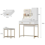 Fameill Vanity Desk with Mirror and Lights, White Makeup Table and Chair Set with 2 Storage Drawers&Cabinet&Shelves, Small Vanity Desk for Bedroom, 3 Lighting Mode Fameill