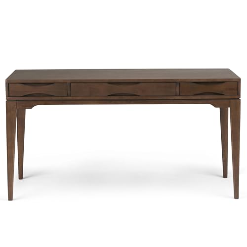 SIMPLIHOME Harper SOLID WOOD Mid Century Modern 60 inch Wide Home Office Desk, Writing Table, Study Table Furniture in Walnut Brown with 2 Drawers - WoodArtSupply