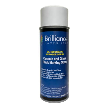 Brilliance Laser Inks Ceramic and Glass Black Marking Spray - 12oz Aerosol Marks on Ceramics and Glass. Aerosol for Fiber, YAG, Diode, and CO2 Laser Engraver Machine, BLI420 BRILLIANCE LASER INKS