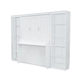 Ball & Cast Full Size Murphy Bed Wood Hideaway Cabinet Platform Bedframe with Desk and Bookshelf,Wall Chest w/Slat Support & Storage Racks,can be Folded,Space-Saving,for Small Room,Dorms,White Ball & Cast