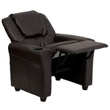 Flash Furniture Vana LeatherSoft Kids Recliner with Cup Holder, Headrest, and Safety Recline, Contemporary Reclining Chair for Kids, Supports up to 90 lbs., Brown