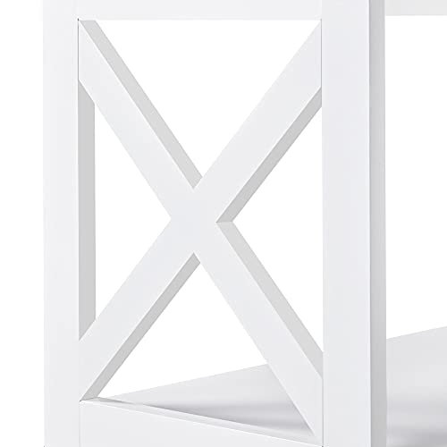 Yaheetech Entryway Table with Storage Shelves, Console Table with Power Outlets and USB Ports, Wood Narrow Sofa Table with X-Shaped Design for Living Room/Hallway/Couch, White Yaheetech