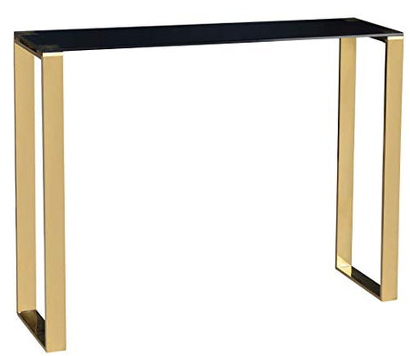 Cortesi Home Remini Narrow Contemporary Glass Console Table in Polished Gold Finish, Black Glass Cortesi Home