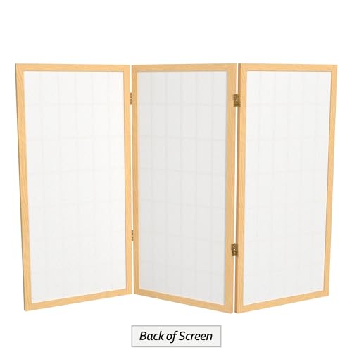 3 ft. Short Window Pane Shoji Screen - Natural - 3 Panels Red Lantern