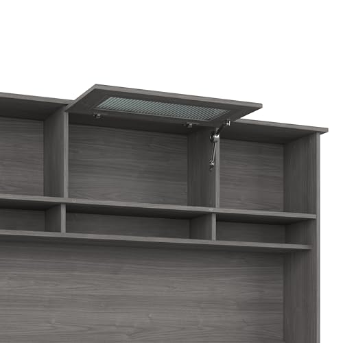 Bush Home Cabot 60W 3 Position Sit to Stand L Shaped Desk with Hutch in Modern Gray Bush Home