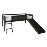 CHALETPOSH Low Loft Bed with Slide, Climbing Ladder, Chalkboard, Wood Twin Loft Bed Frame with Guardrail for Kids Toddler Boys Girls, Black CHALETPOSH