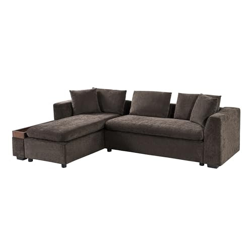 Ball & Cast Modular L-Shaped Sectional Sofa with Storage - 93.8" Chenille Fabric Couch, Deep Seating & Matching Pillows, Modern Living Room Furniture,Brown Ball & Cast