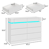 Furniouse Modern 6 White Drawer Dressers for Clothes Organizer & 2 Storage Drawers Wide Chest of Drawers with Charging Station & LED Lights, for Bedroom, Living Room Furniouse