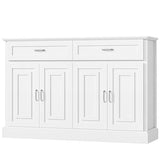 FACBOTALL Sideboard Buffet Cabinet with Storage, 55.1" Large Kitchen Storage Cabinet with 2 Drawers and 4 Doors, Farmhouse Coffee Bar for Kitchen Dining Room, White FACBOTALL