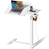EKNKOZY Standing Desk, Medical Overbed Table with Rolling Tray and Power Outlet, Dual Pneumatic Angle and Height Adjustable Desk, Portable Side Table with Drawer, Home & Hospital Use, White EKNKOZY
