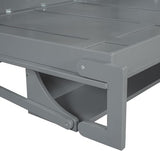 Full Horizontal Murphy Bed with Desk,Solid Wood Folding Hideaway Murphy Wall Bed for Adult,Guest Room (Grey) MERITLINE