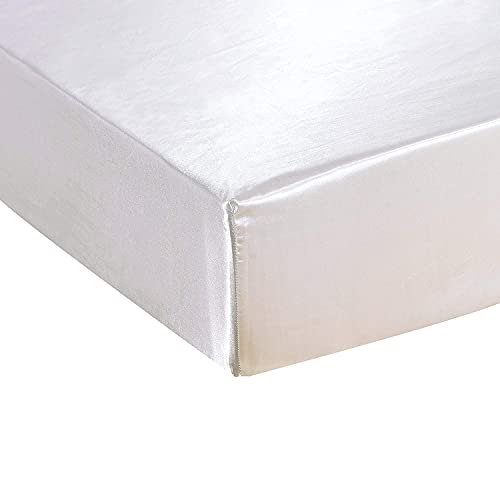 1 Piece Satin Fitted Sheet Only Classic Luxury Silky Soft Bed Sheets Solid Color (Twin, White) JUWENIN