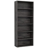 IRONCK 6-Tier Charcoal Grey Bookshelf - Tall Floor Standing Bookcase for Home Office and Living Room IRONCK