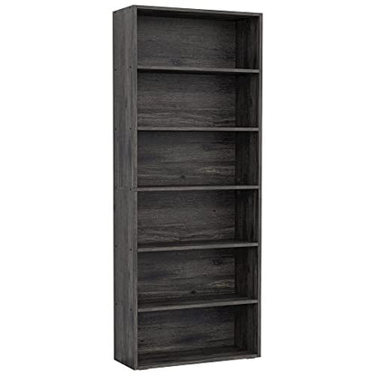 IRONCK 6-Tier Charcoal Grey Bookshelf - Tall Floor Standing Bookcase for Home Office and Living Room - WoodArtSupply