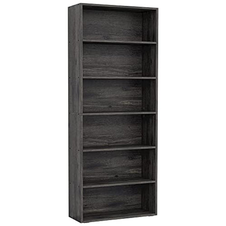 IRONCK 6-Tier Charcoal Grey Bookshelf - Tall Floor Standing Bookcase for Home Office and Living Room IRONCK