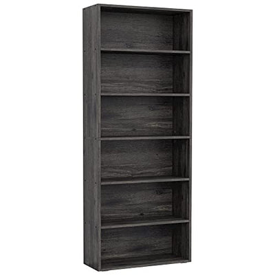 IRONCK 6-Tier Charcoal Grey Bookshelf - Tall Floor Standing Bookcase for Home Office and Living Room