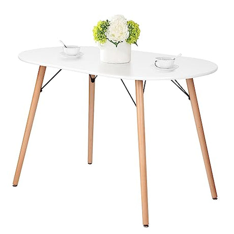 FurnitureR Dining Table Oval 47.2 Inch for 4-6 Person, Stylish Leisure Table Functional Table with Wooden Legs for Home Kitchen, Cafés, Small Places, White FurnitureR