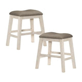 Pemberly Row 5-Piece Transitional Wood & Fabric Upholstery Counter Height Dining Set with 3-Shelf Table & 4 Nailhead Trim Stools, Easily Seats 4 People, in Antique White Finish Pemberly Row
