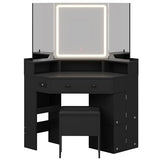 HAUOMS Corner Vanity Desk with Mirror and Lights, Power Outlet & Rotating Shelves, Makeup Vanities with Storage Bench, Drawers, 3 Light Settings, Dimmable for Women Girls, Black HAUOMS