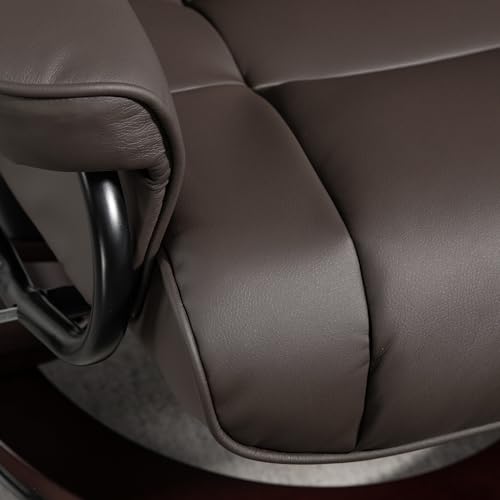HOMCOM Faux Leather Reclining Chair, Swivel Ottoman Chair, Recliner with Ottoman with High Back and Wood Frame for Living Room, Brown HOMCOM