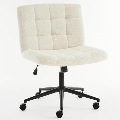 Furnimart Swivel Criss Cross Legged Chair with Wheels for Home Office, Wide Armless Desk Chair Height Adjustable Comfy Seat for Desk,Vanity, Bedroom, Faux Fur White Furnimart