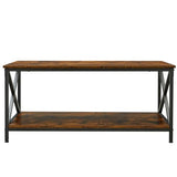 VASAGLE Coffee Table, Cocktail Table with Storage Shelf and X-Shape Steel Frame, Industrial Farmhouse Style, 39.4 x 21.7 x 17.7 Inches, Rustic Brown and Black ULCT200B01V1 VASAGLE