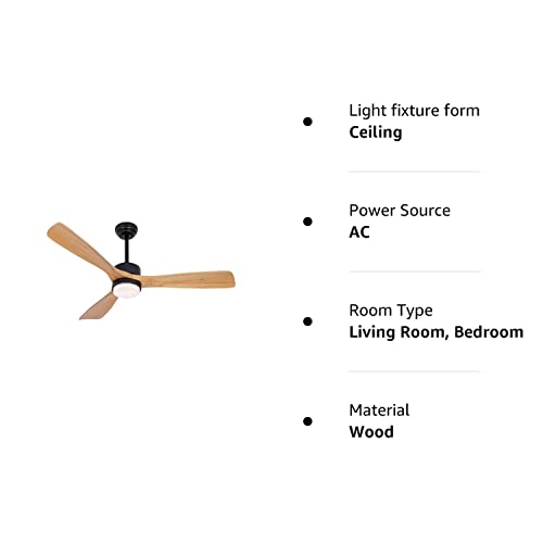 revoici 52” Ceiling Fans with Lights Remote Control,Indoor Outdoor Wood Ceiling Fan with 3 Blade for Patio Living Room, Bedroom, Office, Summer House, Etc - WoodArtSupply